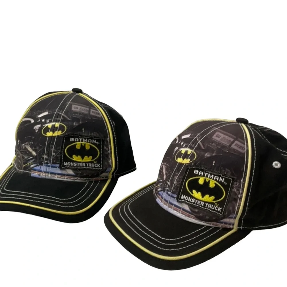 MONSTER TRUCK x BATMAN Youth Baseball Adjustable Hat Cap (Set of 2) Black Yellow